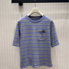 26春夏新品 低饱和蓝调撞细棕白条纹