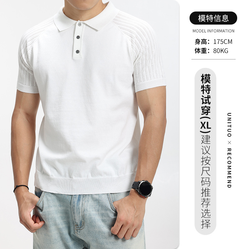 2026 verano hombre de manga de hombro polo de punto hombre botón de la solapa de negocios casual hombre alto sentido camisa image 8