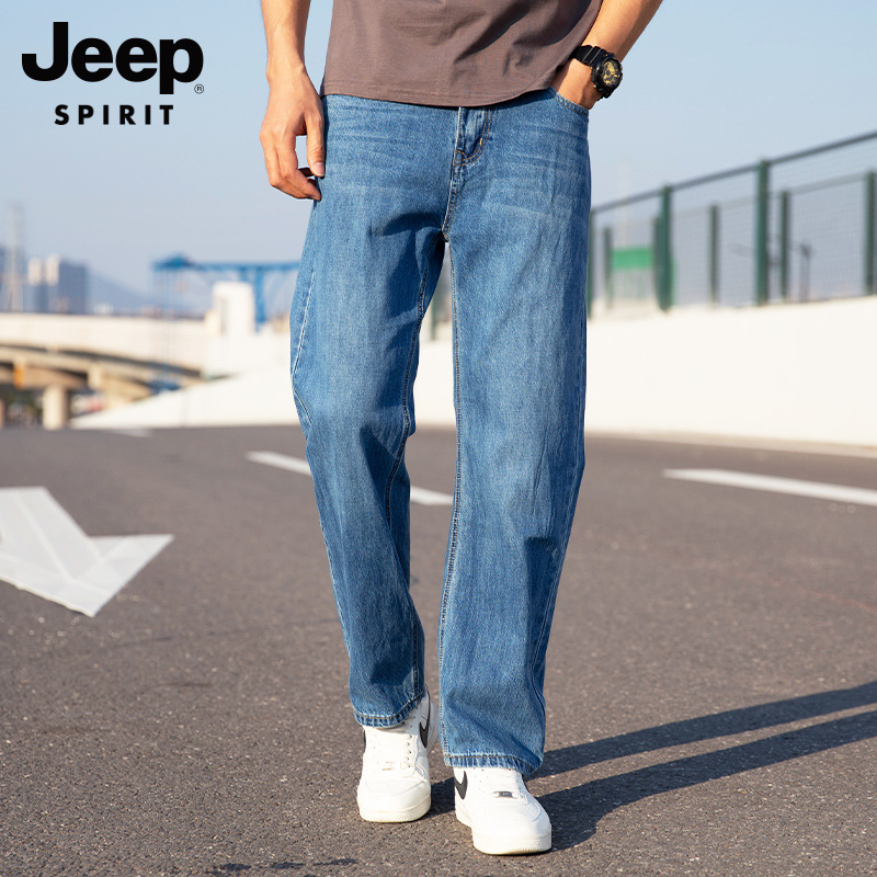 JEEP SPIRIT new men's stretch jeans slim straight mid-waist plus size men's pants business casual pants