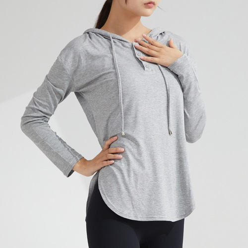 Quick-drying yoga and fitness hoodie t-shirt top, thin yoga top with long sleeves, yoga wear, fitness apparel.