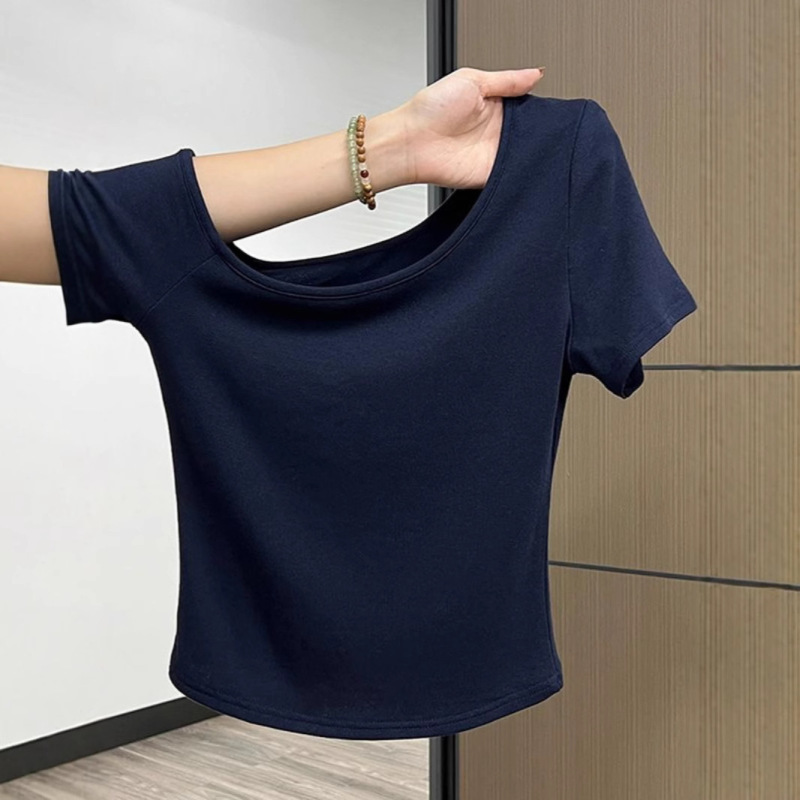 210g 40 1*1 cotton thread short sleeve T-shirt women's summer short tight shoulder leakage Spice Girls slim coat