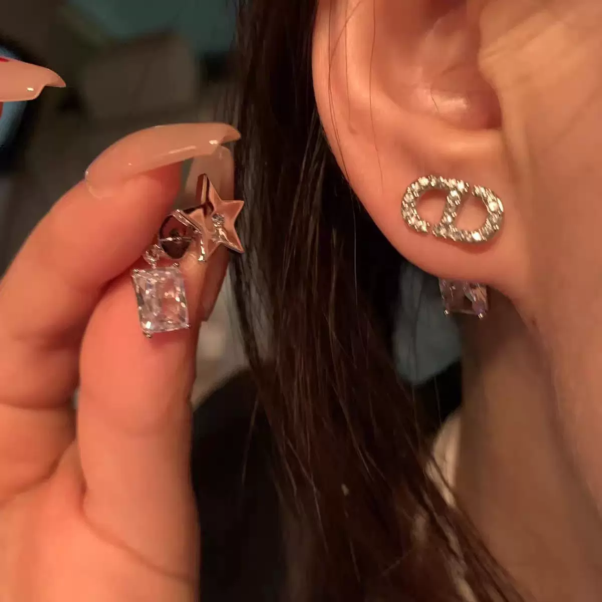日韩轻奢时尚星星字母锆石耳坠女小众百搭设计感两戴耳钉耳饰