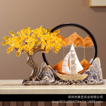 新中式一帆风顺流沙画摆件客厅电视柜玄关办公室装饰乔迁开业礼品