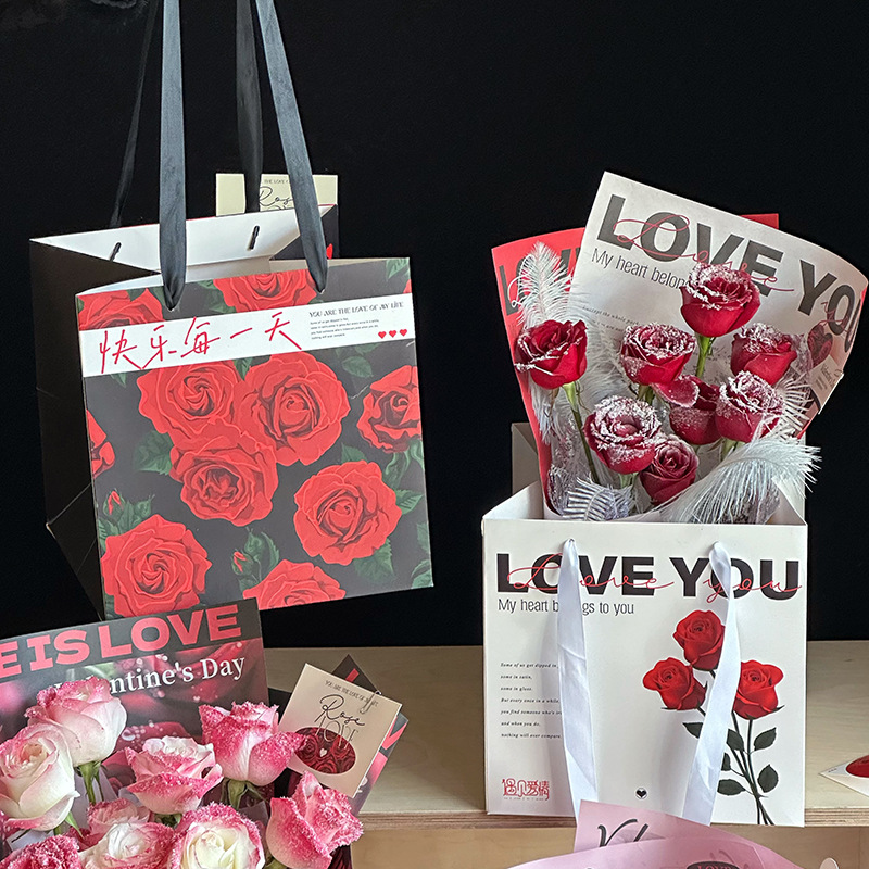 Huaxi suave bolsas de rosa materiales de embalaje de flores de regalo cuadrado de San Valentín bolsas de regalo de flores