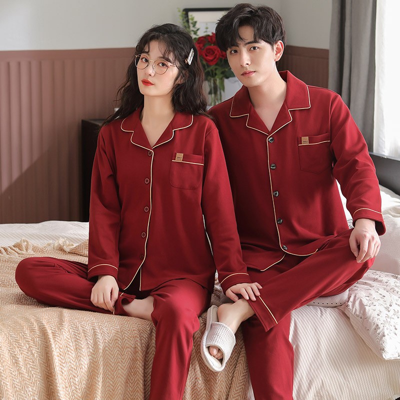 Newlywed Couple Men's and Women's Pajamas Spring Good Luck Red Autumn and Winter Loose Cotton Home Clothes Summer suit