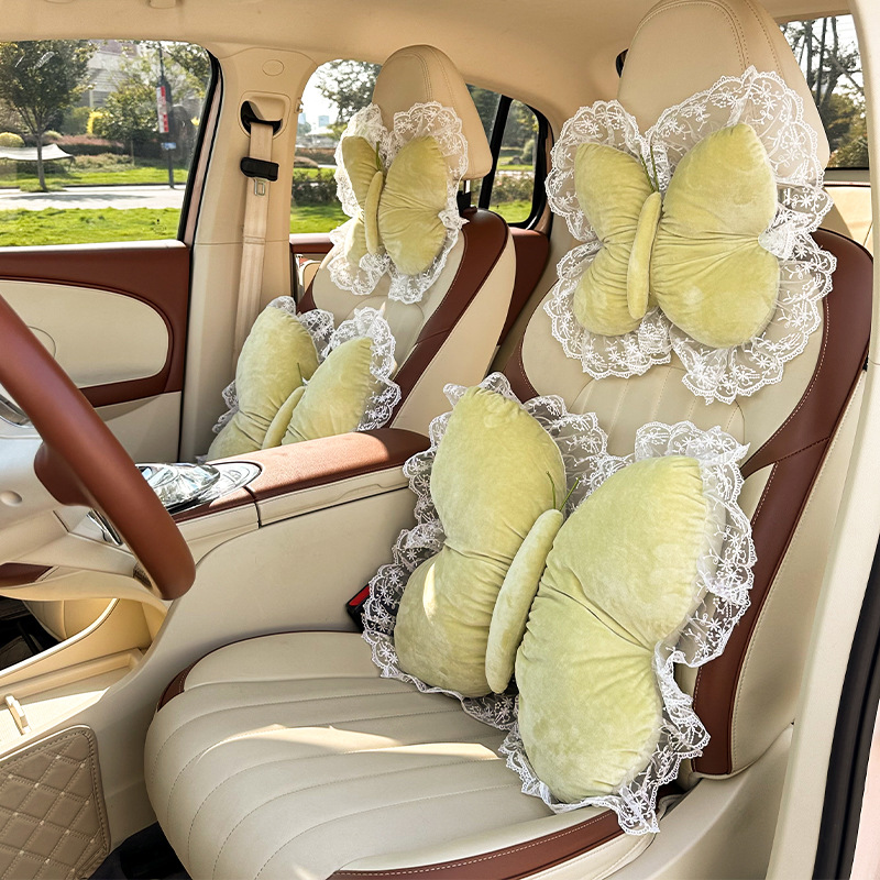 Creative Bow Car Headrest and Waist Support Cross-Border New Product Car Cushion Neck Pillow Plush Car Waist Support Cushion