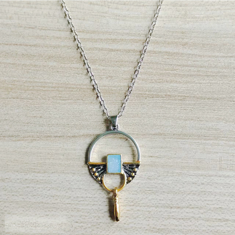 13g Weight Pendant Jewelry Making Type Pendant Necklace, Necklace Classification Alloy Chain Material 1 Piece Quantity Holiday, Street Occasion Alloy, Moonstone Material Color Block Pattern Women's, Unisex Gender Plating Design Retro Style Retro Color Block Alloy Moonstone Pendant Necklaces Wholesale 3