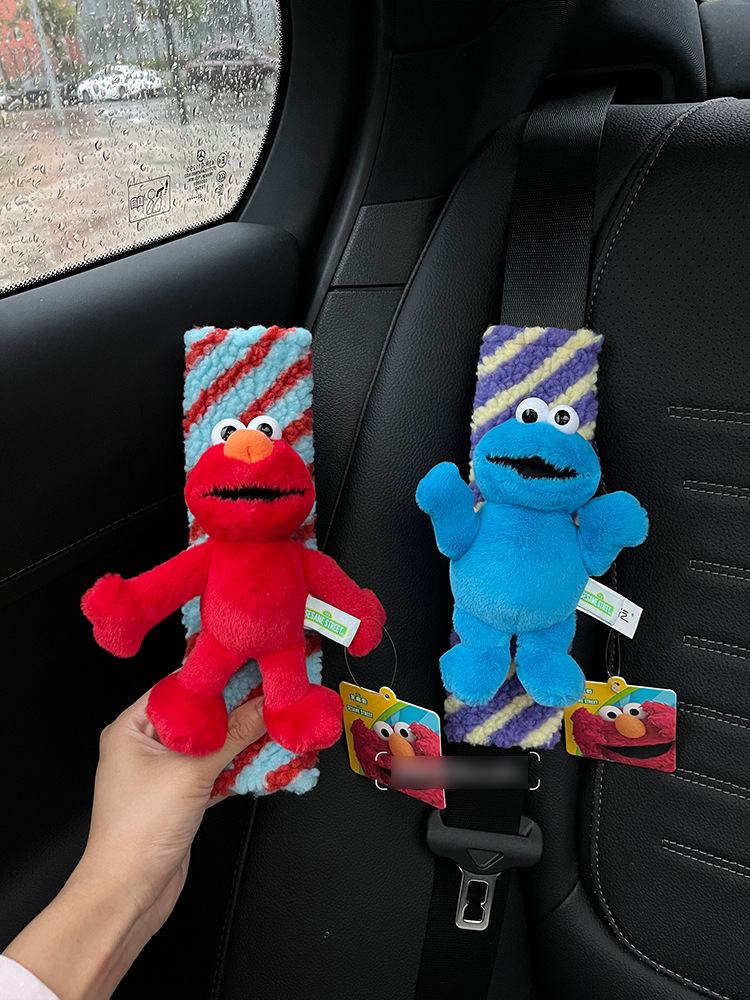 New Sesame Street Elmo Car Shoulder Cover Elmo Cookie Monster Plush Doll Car Seat Belt Protective Cover