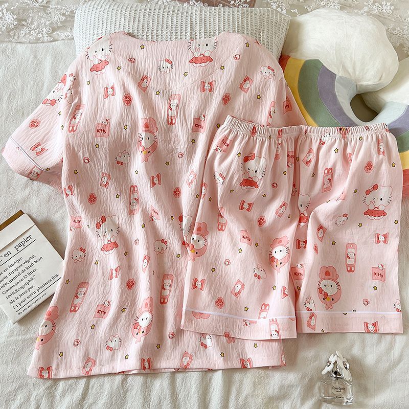 Comercio exterior transfronterizo en nombre de la nube pijamas de algodón para mujer verano nuevo tiro real dulce jersey pantalones cortos de manga corta traje de servicio a domicilio