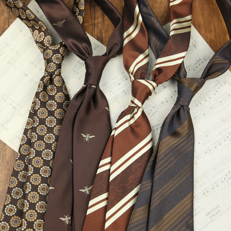 Tie men's formal wear business Korean style British casual retro brown yellow striped hand-made bridegroom wedding fashion