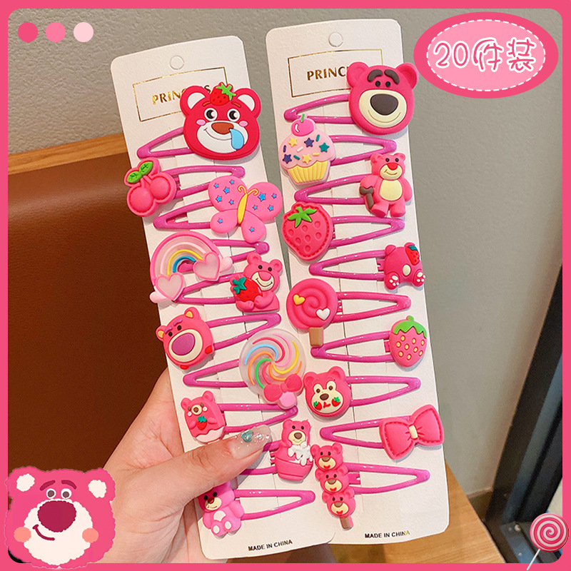 Clip de cabello auténtico para niños, clip de cabello rotos para chicas, clip de cabello no dañado, tarjeta de cabello de fresa, cartón de dibujos animados, clip de cabello lateral para bebés.