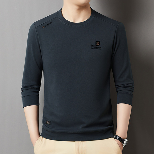 2025 Spring New Arrival Men's Casual Loose-Fit Crewneck Pullover Long-Sleeve T-Shirt – Made from Pure Cotton