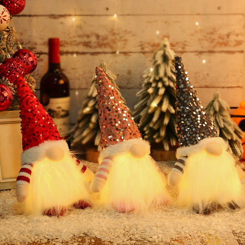 Love in Hong Kong Christmas decoration Christmas sequins with lights Rudolph doll Christmas luminous faceless doll ornaments