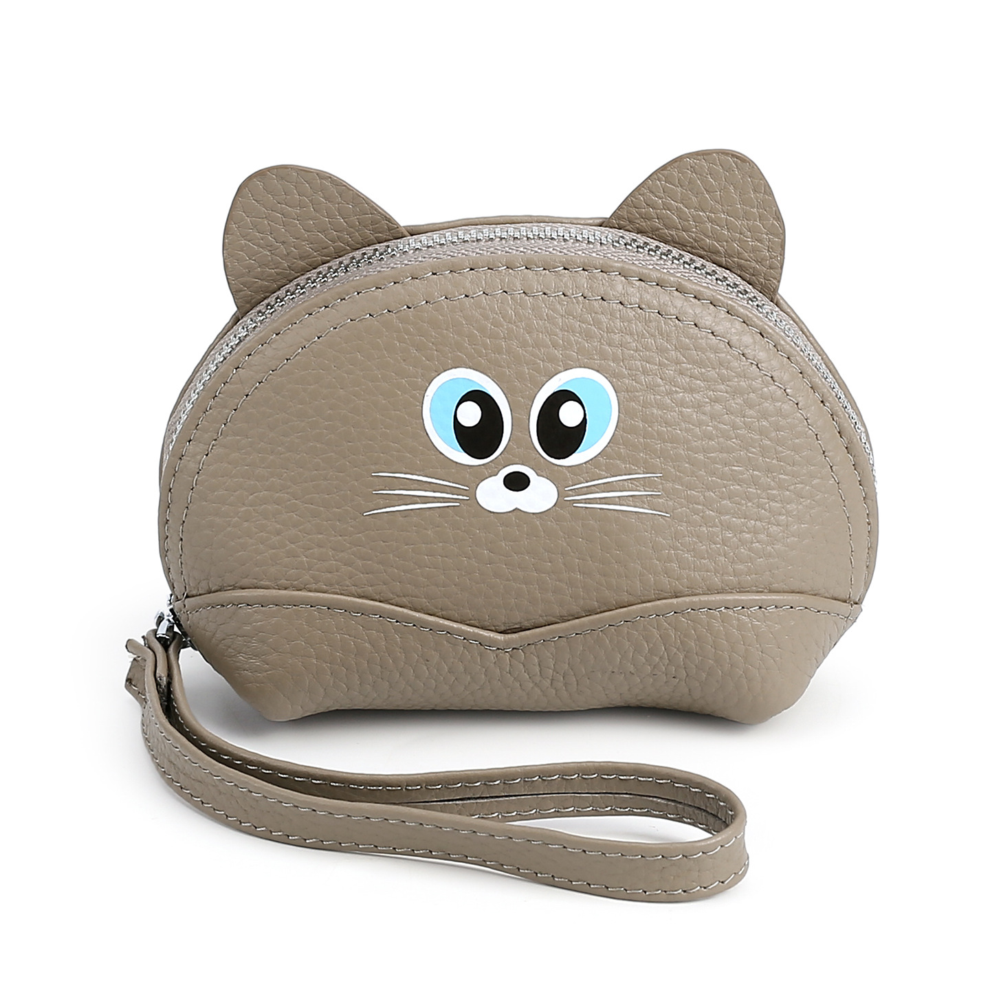 Customized First-Layer Cowhide Coin Purse for Girls, Cute Pattern Key Card Holder, Wrist Strap, Women's Genuine Leather Small Wallet