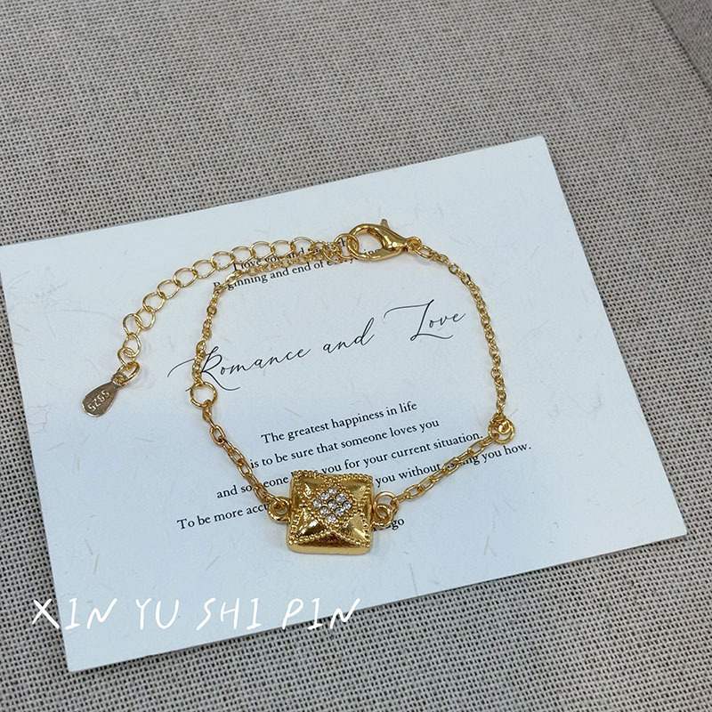 老钱风叠戴！vintage金色方糖素手链红钻爱心手饰双股麻花细手镯|undefined