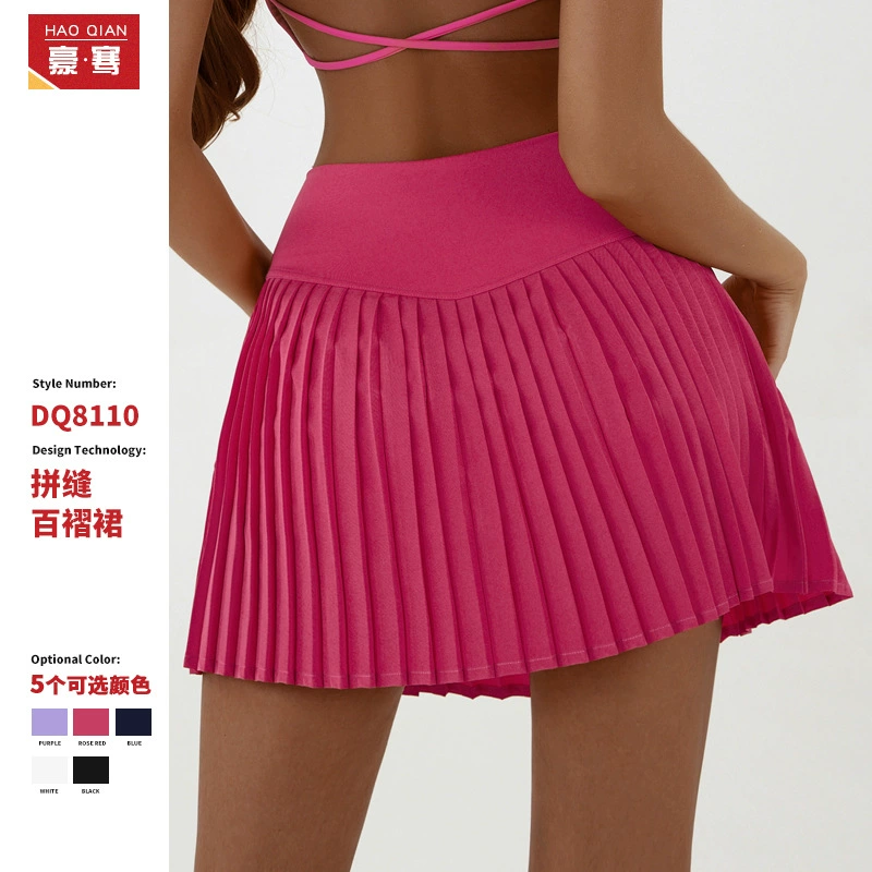 Спортивная юбка-плиссе с высокой талией, эластичная, быстросохнущая, двойной слой, для фитнеса, йоги и тенниса, повседневная, кросс-бордерная.