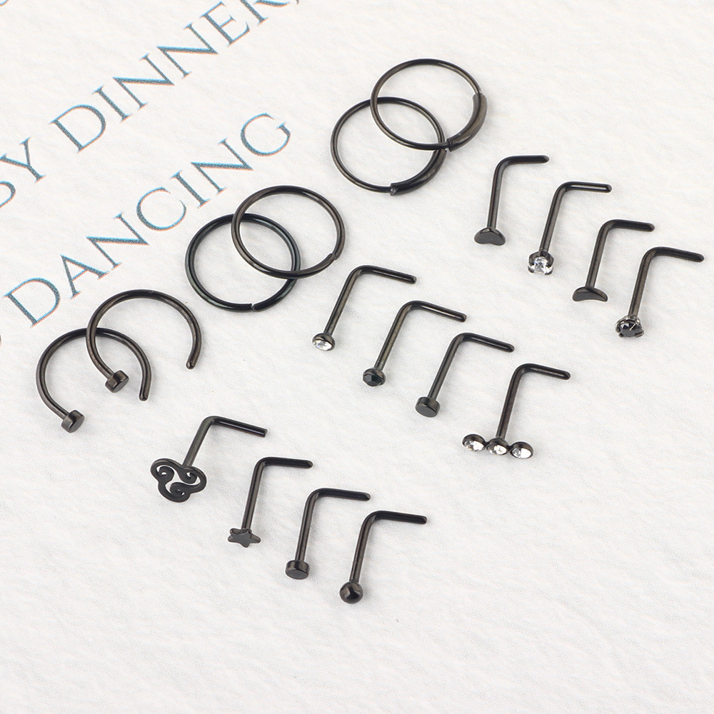 Amazon Combination Nose Stud Set Body Piercing Accessories Stainless Steel Nose Ring European and American Gold 21-Piece Set detail image 7