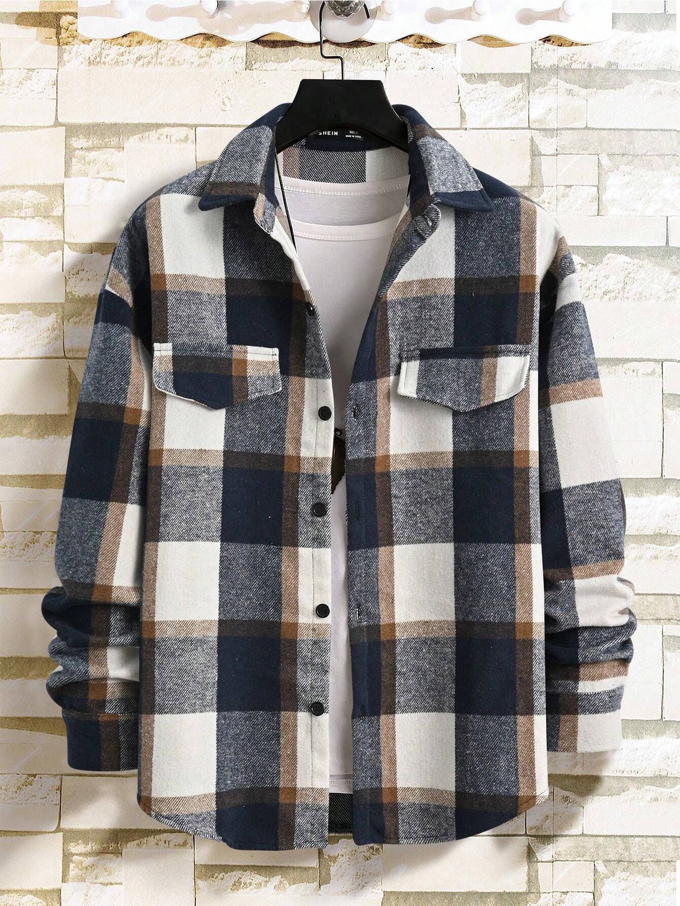 Amazon Europa y los Estados Unidos transfronterizos TEMU elegantes cuello cuadrado camisa de hombre retro molido casual chaqueta de manga larga hombre
