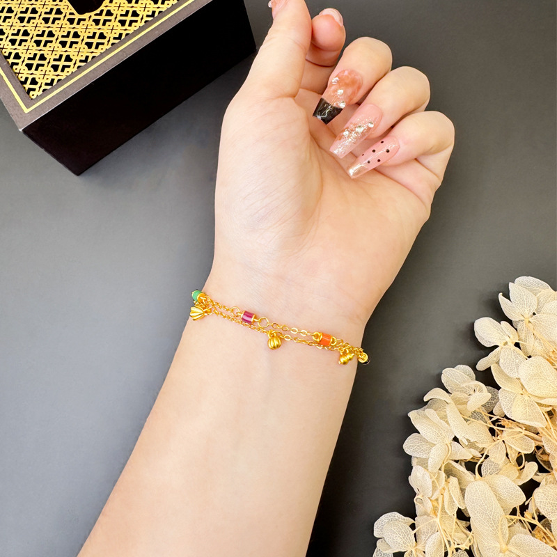 Gufasha oro retro color esmalte artesanía pulsera de lótus, diseño de tendencia nacional, joyería al por mayor