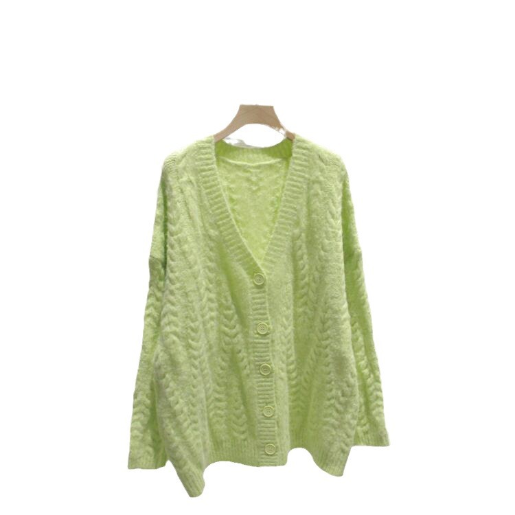 2024 primavera y otoño nuevo suéter perezoso abrigo con cuello en V diseño de moda cardigan de punto medio-longitud superior del hombro para las mujeres image 7