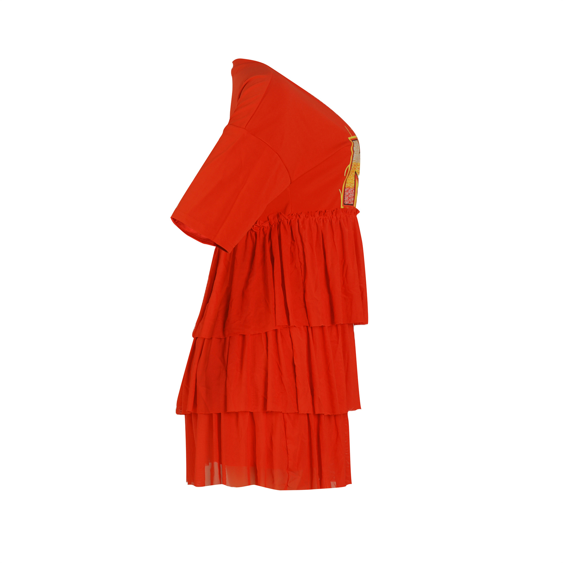 Women Clothing Printed Tiered Dress Mesh Dress T shirt Dress Summer