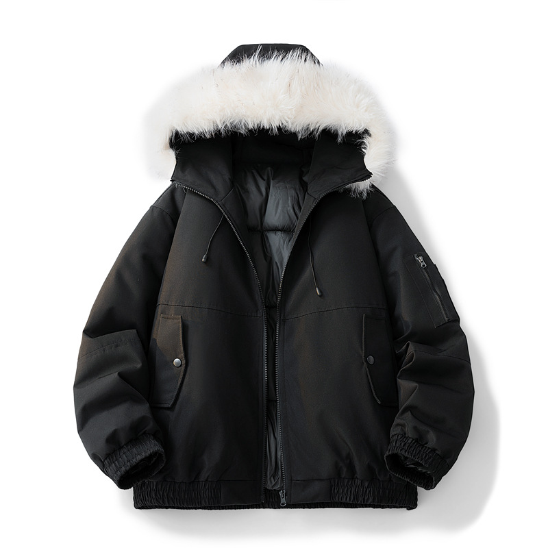 Parker Tooling Padded Jacket For Men And Women Autumn Fur Collar Padded Jacket Thickened Couple Hooded Padded Jacket_viptrois.com