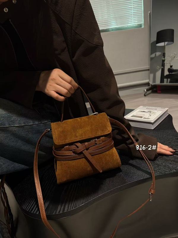 跨境外贸高级感复古麂皮绒手提束腰秋冬网红新款时尚单肩斜挎小包|undefined