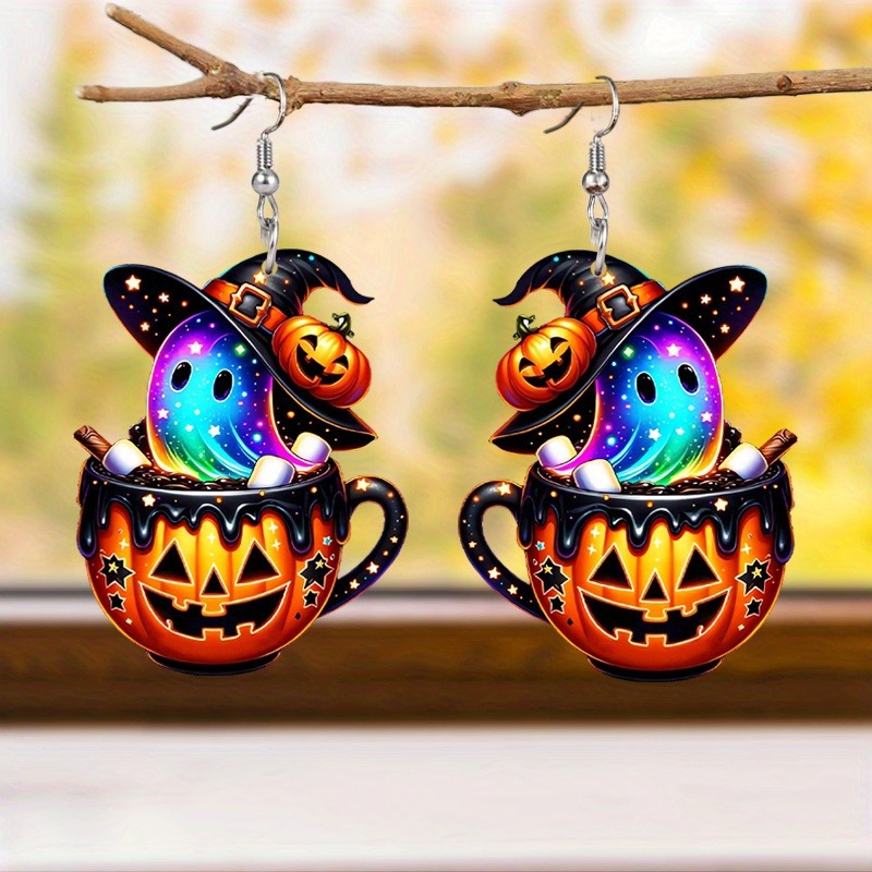 Drop Earrings Classification 1 Pair Quantity 1 Pair Retro Classic Style Pumpkin Ghost Acrylic Drop Earrings