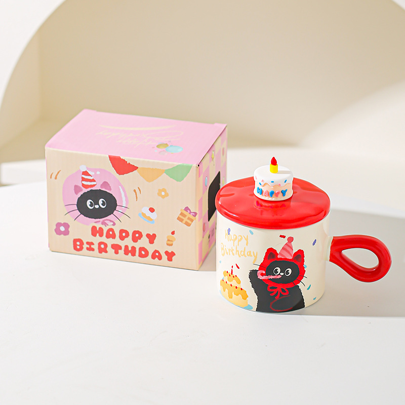 Caricatura encantadora gato cerámica taza de agua copas de alto valor caja de regalo regalo regalo de cumpleaños taza de desayuno