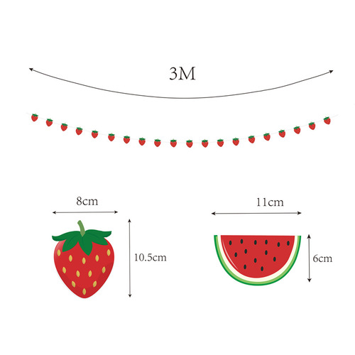 New INS Fruit Theme Strawberry Birthday Flag Festival Banner Party Decoration Supplies Scene Layout Latte Art