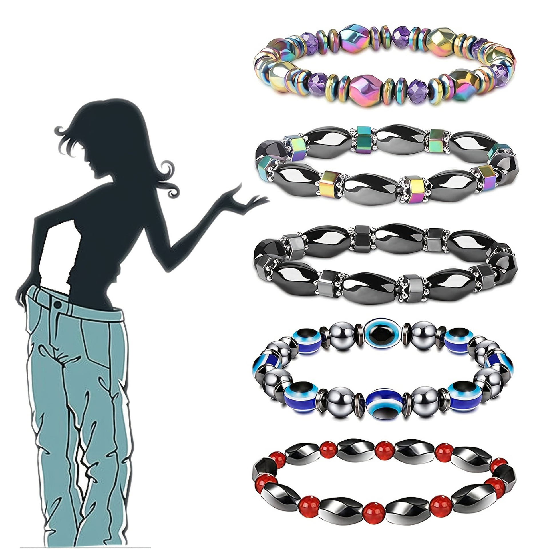 Unisex Gender Hip-Hop Geometric Color Block Hematite Wholesale Bracelets
