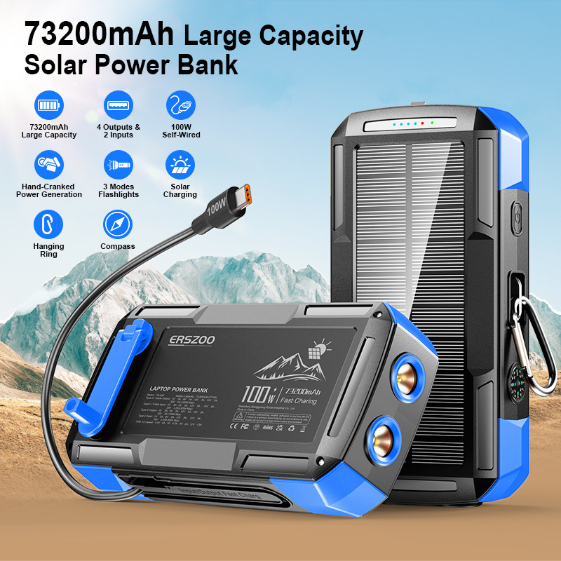 Cross-Border Three-Proof Solar Hand-Cranked Power Bank Compass Dual Light 73200Mah Outdoor 100W Mobile Power Supply Cross-Border Three-Proof Solar Hand-Cranked Power Bank Compass Dual Light 73200Mah Outdoor 100W Mobile Power Supply