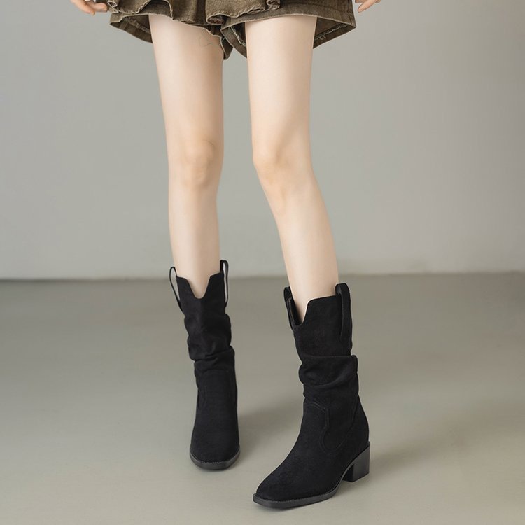 Zapatos de moda de mujer botas de vaquero mujeres 2026 primavera nuevo tacones gruesos pliegues pila botas Martin botas retrógradas botas caballero