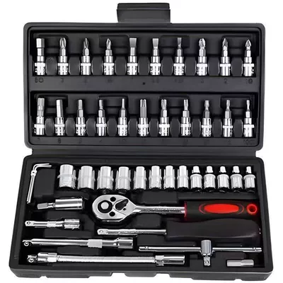 Small 46-Piece Tool Set Socket Wrench Ratchet Wrench Hex Key Combination Set for Car and Motorcycle Repair (Avtomobil fırlanan platformaları) - 46-piece-set-black