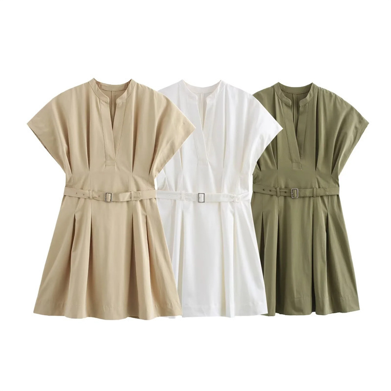 Foreign trade wholesale AliExpress ZA series French with belt temperament short slim shirt dress 4043251