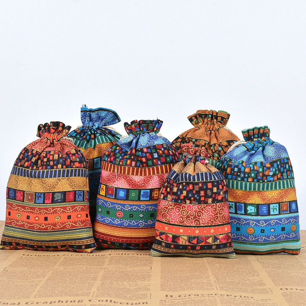 Саше пустая сумка этнический стиль печатных шнурок хлопок сумка оптом печатных хлопок дорожная сумка для хранения