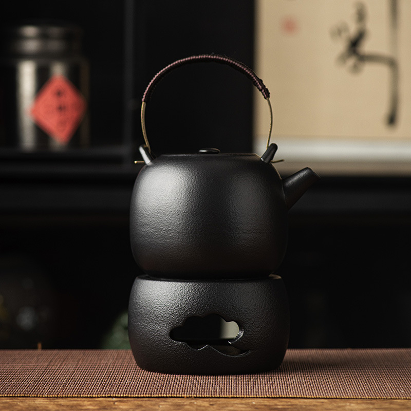 黒陶日本式大容量提梁急須家庭用耐高温濾過単壺温茶ろうそく台座加熱茶器|undefined