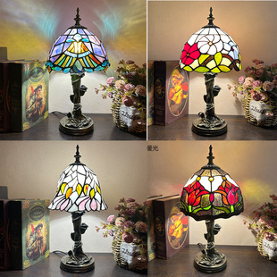 Huijing Tiffany Bedroom Study Small Warm Light Decorative Night Light Various Patterns Stained Glass Table Lamp
