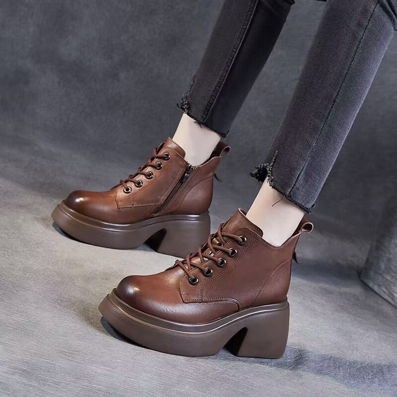 2024 Autumn and Winter New Martin Boots European and American Thick Bottom Thick Heel Women's Shoes Korean Fashion Heightened Fashion Boots