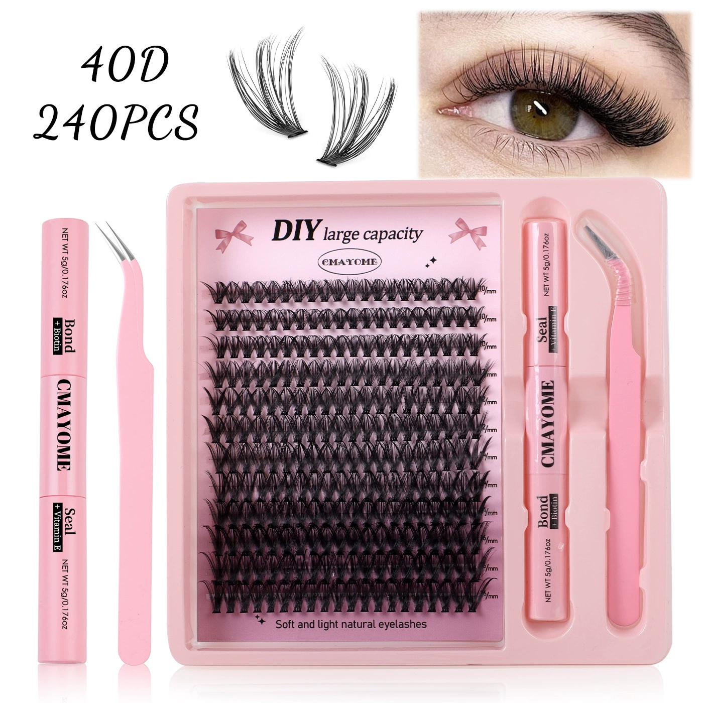 DIY False Eyelash Cluster Set, 240 Clusters, Multi-Density 10D–100D, Natural Thick Segmented Lashes