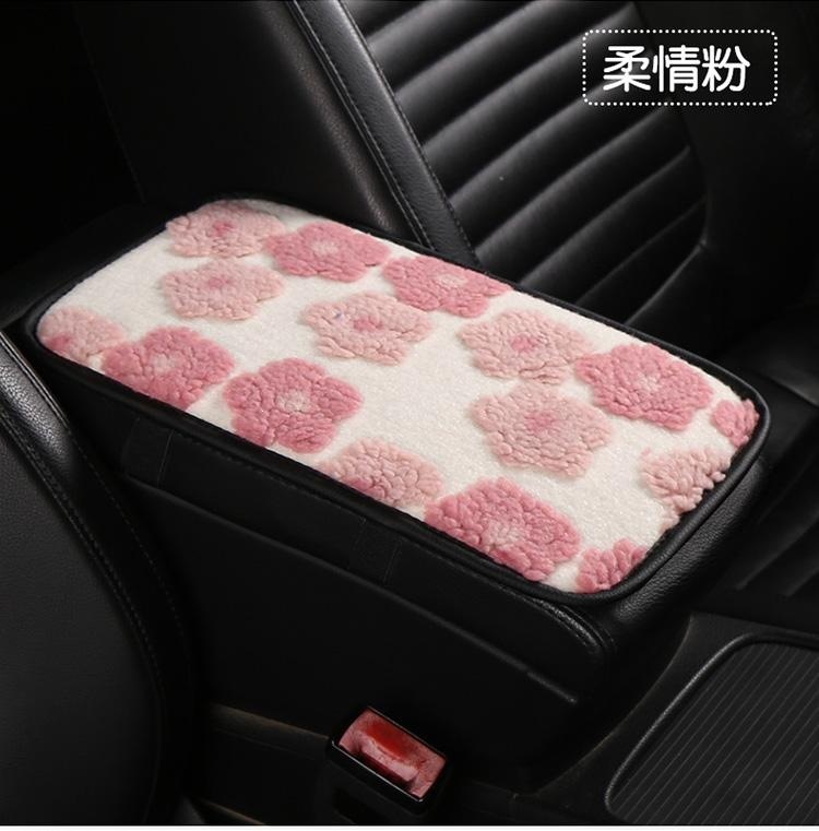 2026 New Floral Lambswool Car Armrest Cushion in Vibrant Red