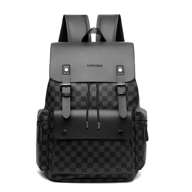 New Cross-border Backpack Men's Fashion Business Casual Large Capacity Schoolbag Simple Travel Plaid Computer Backpack