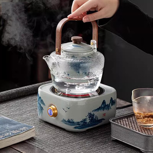Ceramic Electric Ceramic Furnace Encircled Stove Tea Maker Household Glass Kettle Tea Brewing Artifact Small Tea Cooking Stove Tea Set suit