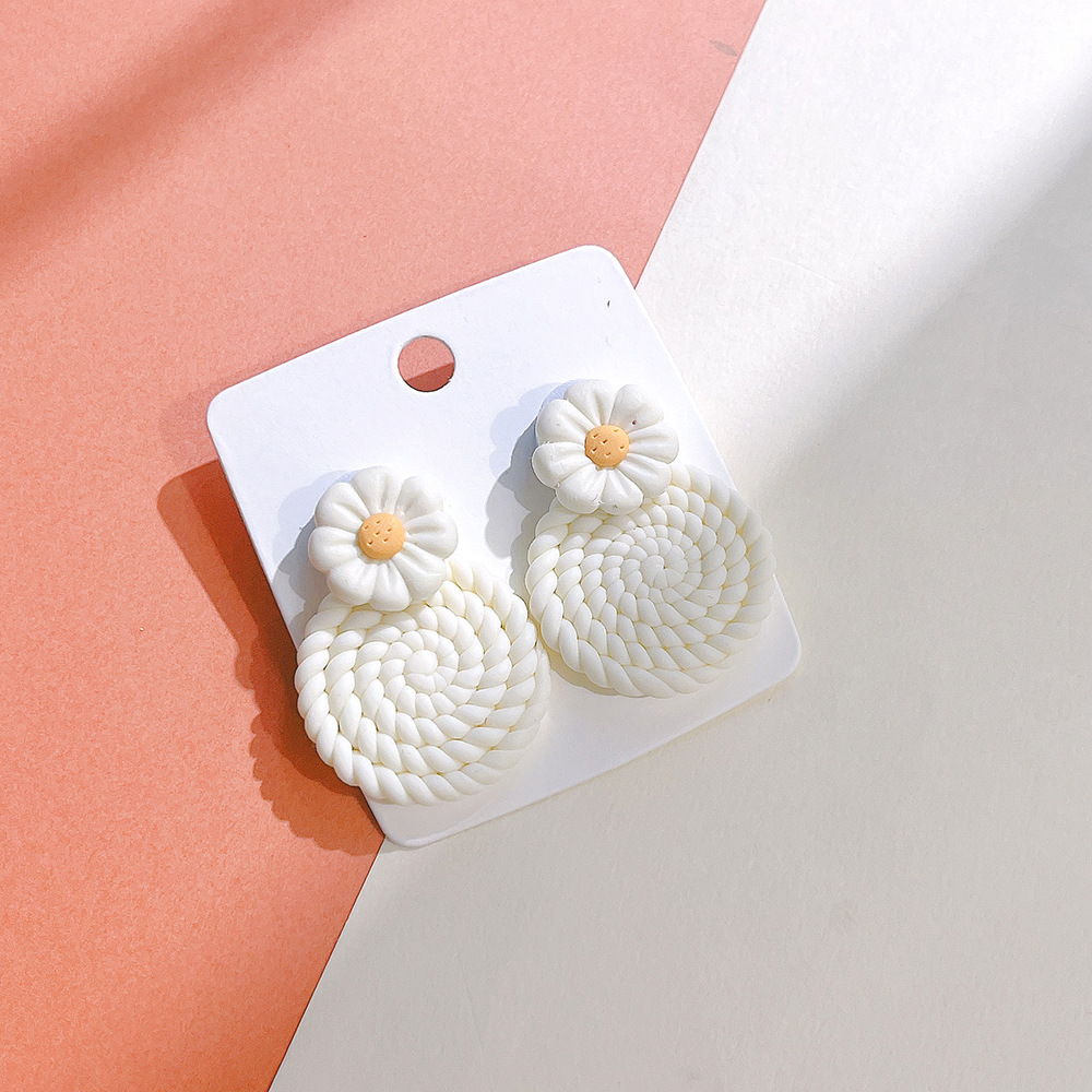 15g Weight Drop Earrings Classification 1 Pair Quantity Weekend Occasion soft clay Material Flower Pattern Women'S Gender Sweet Style Wholesale Jewelry 1 Pair Sweet Flower Soft Clay Drop Earrings 4