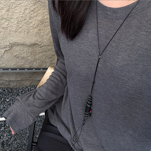 South Korea Style Design Sense Leather Handmade Drawstring Necklace Personalized Niche Ins Style Chinese Style Long Necklace