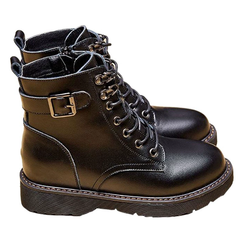 Женские ботинки из натуральной кожи с внутренней подкладкой в ​​британском стиле, осенне-зимняя бархатная хлопковая обувь 2025 года, короткие ботинки на толстой подошве для маленьких женщин