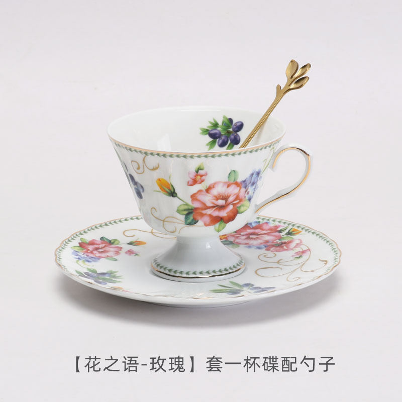 Taza de café de cerámica de porcelana china exquisita de estilo europeo Taza y platillo Estilo retro británico Juego de té de la tarde de alta gama Taza de té con flores