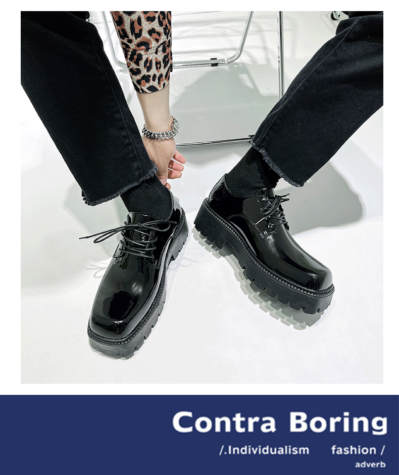 2024 Gros bout carré retourné en cuir nouveau gâteau éponge à semelle épaisse chaussures derby décontractées surélevées, chaussures basses de niche à la mode_voghion.com