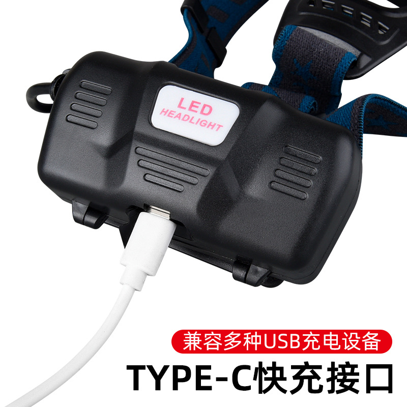 Transfronterizo nuevo blanco láser fuerte luz faro USB recargable LED lámpara de iluminación al aire libre zoom resaltar noche lámpara de pesca