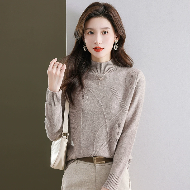 Осень и зима из 100% чистой шерсти, Новая женская Облегающая водолазка с коротким воротом, внутренняя основа, свитер больших размеров для мам